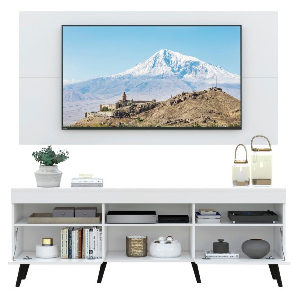 Encontraproduto.com.br - Rack com Espelho, Pés Retrô, Painel e Suporte TV 65