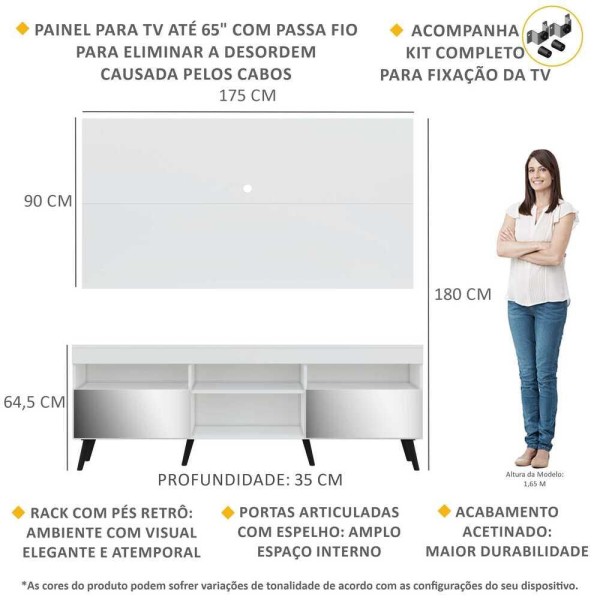 Encontraproduto.com.br - Rack com Espelho, Pés Retrô, Painel e Suporte TV 65