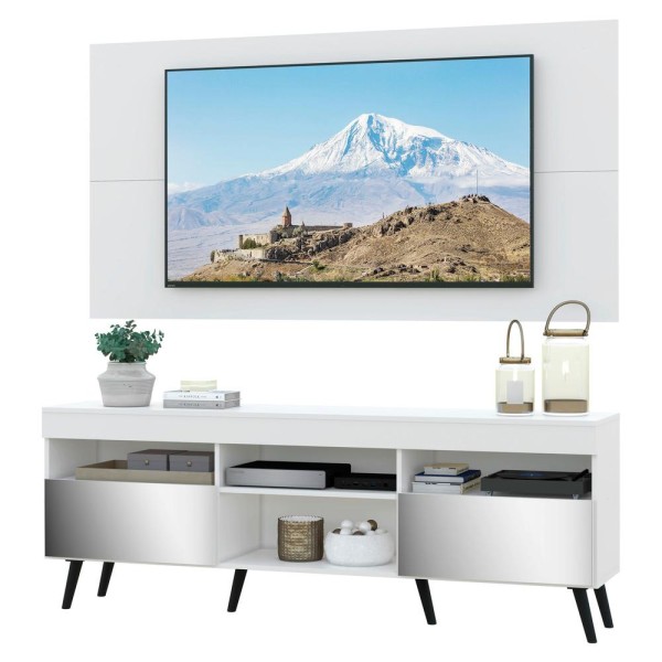 Encontraproduto.com.br - Rack com Espelho, Pés Retrô, Painel e Suporte TV 65