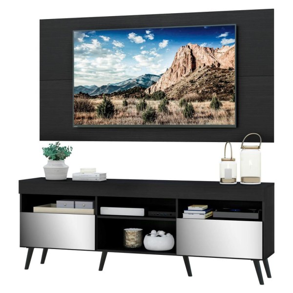 Encontraproduto.com.br - Rack com Espelho, Pés Retrô, Painel e Suporte TV 65
