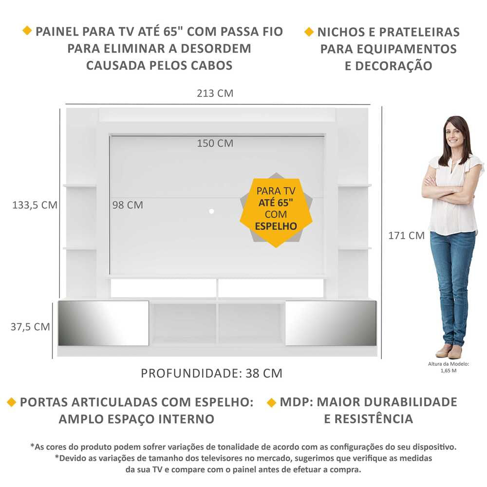 Encontraproduto.com.br - Rack com Painel Tv 65 Portas com Espelho Oslo Branco