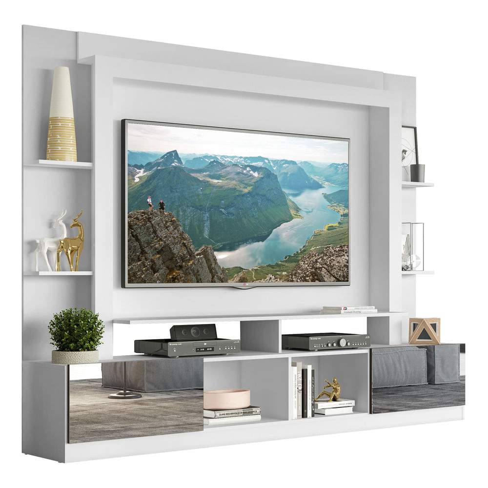 Encontraproduto.com.br - Rack com Painel Tv 65 Portas com Espelho Oslo Branco