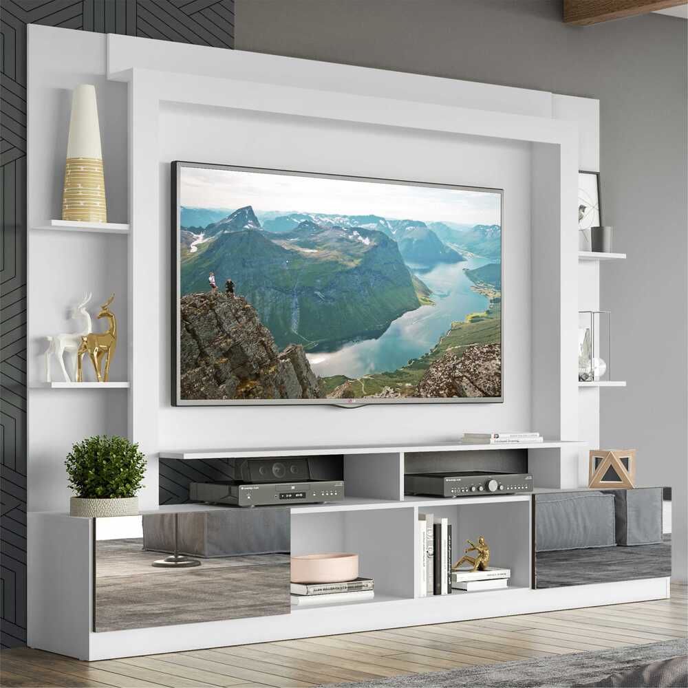 Encontraproduto.com.br - Rack com Painel Tv 65 Portas com Espelho Oslo Branco