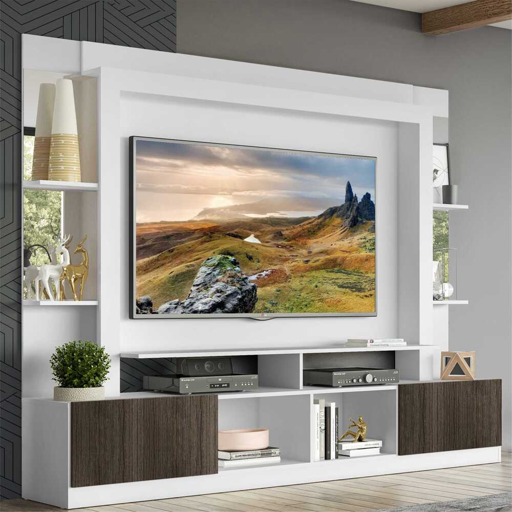 Encontraproduto.com.br - Rack com Painel Suporte Tv 65´´ com  Espelho Branco/Tenerife