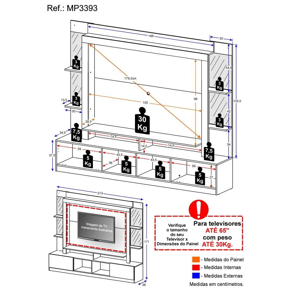 Encontraproduto.com.br - Rack com Painel Tv 65 Prateleiras com Espelho Oslo Preto