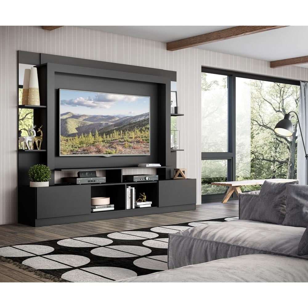 Encontraproduto.com.br - Rack com Painel Tv 65 Prateleiras com Espelho Oslo Preto