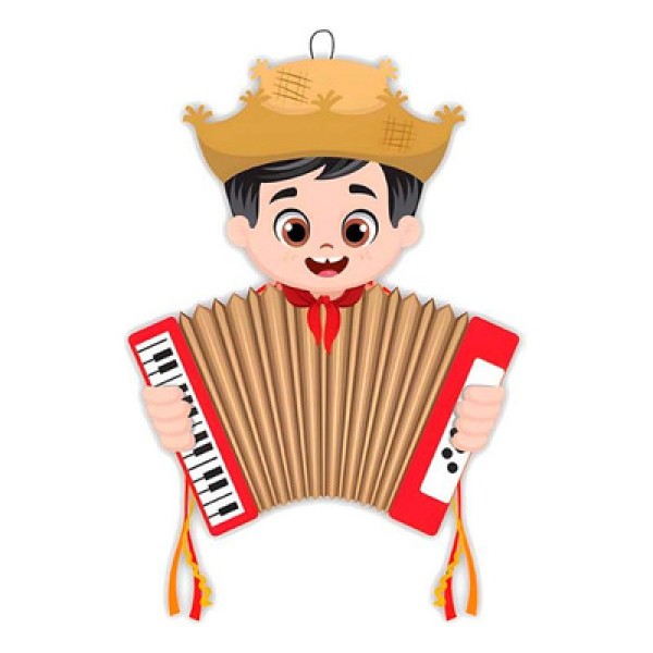 Encontraproduto.com.br - Decoração Festa Junina EVA Caipira Tocando Sanforna 2D Alto Relevo Com Suporte pra Pendurar - Vermelho