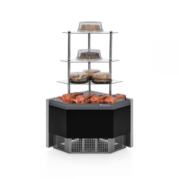 Vitrine Curva 90º Interna/Externa Neutra  MPCA-090P c/ 3 níveis de prateleiras Gelopar