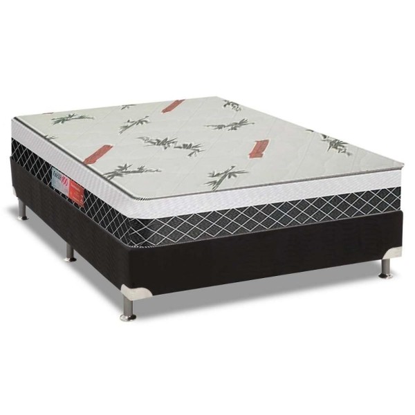 Encontraproduto.com.br - Conjunto Box Casal: Colchão Plumatex D28 Falcon Ultra Firme + Base Crc Suede Black(138x188)
