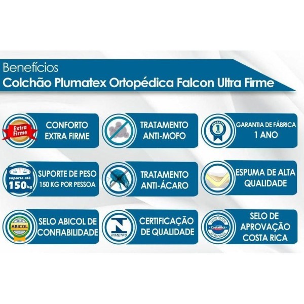 Encontraproduto.com.br - Cama Box Solteiro: Colchão Anatômico Plumatex D28-ep Falcon Ultra FirmeBase Courano White(88x188)