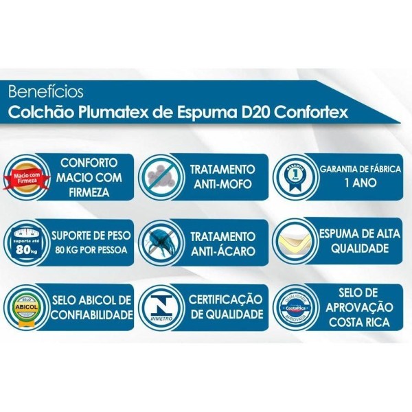 Encontraproduto.com.br - Colchão Casal Espuma D20 Confortex (138x188x14) - Plumatex