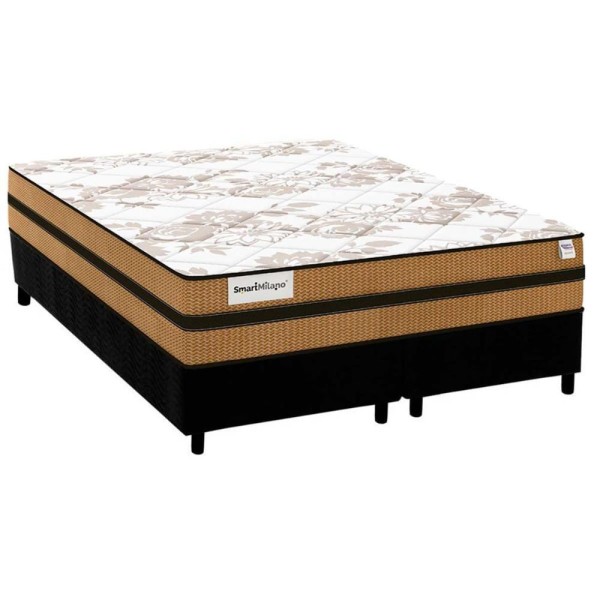 Encontraproduto.com.br - Cama Box Queen: Colchão Molas Ensacadas Plumatex Masterpocket Smart Milano + Base Black(158X198)