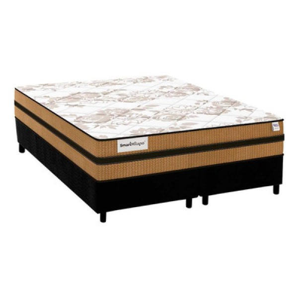 Encontraproduto.com.br - Cama Box Queen: Colchão Molas Ensacadas Plumatex Masterpocket Smart Milano + Base Black(158X198)