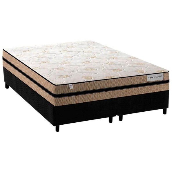 Encontraproduto.com.br - Cama Box Queen: Colchão Molas Ensacadas Plumatex Masterpocket Smart Milano + Base Black(158X198)