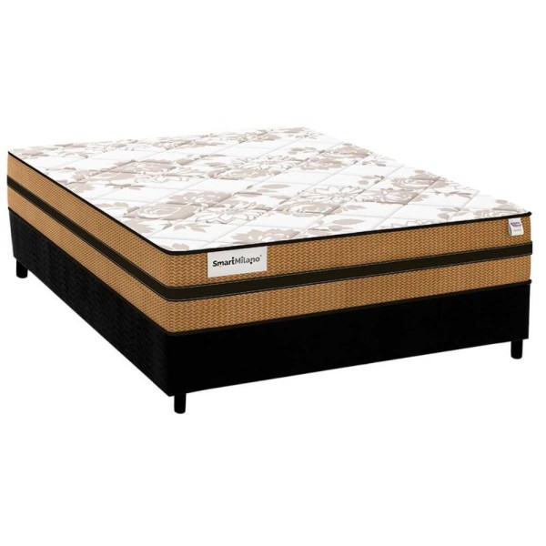 Encontraproduto.com.br - Conjunto Box Casal: Colchão Molas Plumatex Ensacadas Smart Milano + Base CRC Suede Black (138x188)