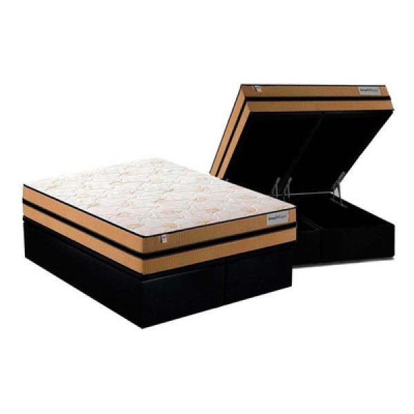 Encontraproduto.com.br - Cama Box Baú Queen: Colchão Molas Ensacadas Plumatex Masterpocket Smart Milano + Base Black(158X198)