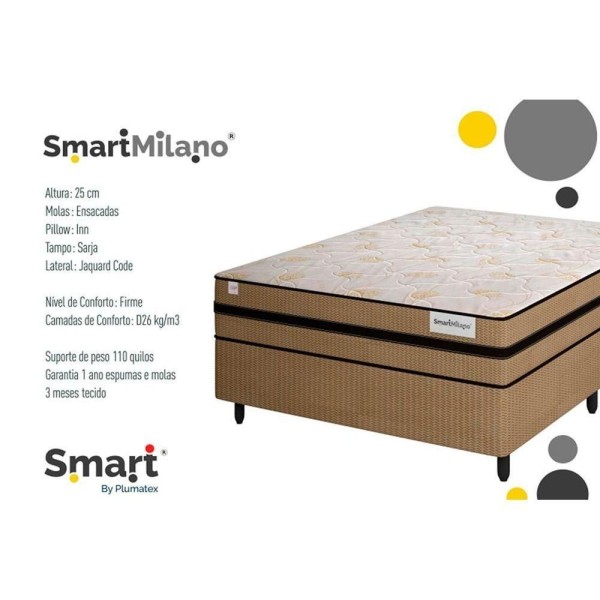 Encontraproduto.com.br - Cama Box Baú Queen: Colchão Molas Ensacadas Plumatex Masterpocket Smart Milano + Base Black(158X198)
