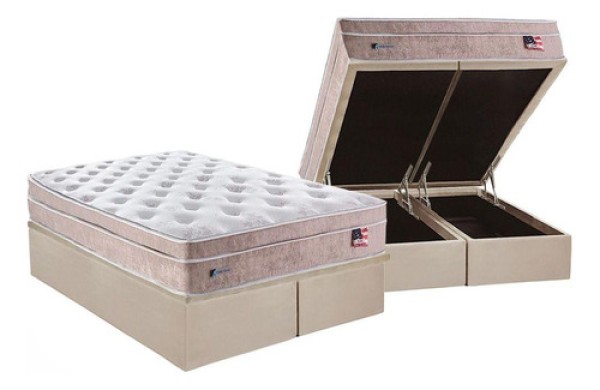 Encontraproduto.com.br - Cama Box Baú King: Colchão Molas Ensacadas Plumatex Masterpocket Miami + Base Clean(193X203)