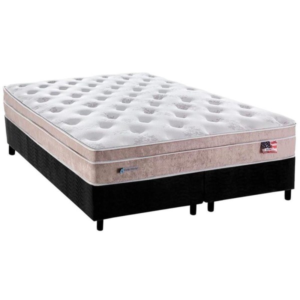 Encontraproduto.com.br - Cama Box Queen: Colchão Molas Ensacadas Plumatex Masterpocket Miami + Base Crc Suede Black(158X198)