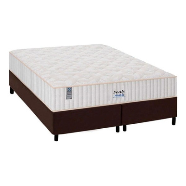 Encontraproduto.com.br - Cama Box Queen: Colchão Molas Ensacadas Plumatex Masterpocket Miami + Base Brown(158X198)