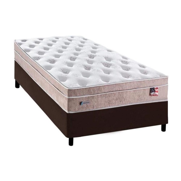Encontraproduto.com.br - Cama Box Solteiro: Colchão Molas Ensacadas Plumatex Masterpocket Miami + Base Brown(88X188)