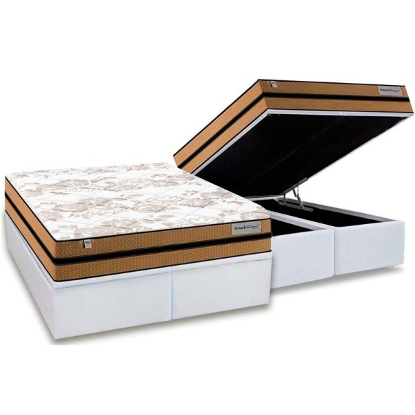 Encontraproduto.com.br - Conjunto Box Baú Queen: Colchão Molas Plumatex Masterpocket Ensacadas Milano + Base Crc Courano White(158x198)