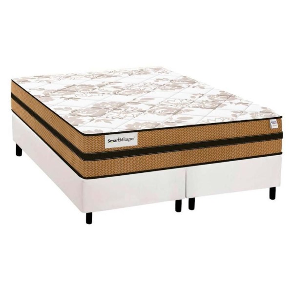 Encontraproduto.com.br - Conjunto Box Queen: Colchão Molas Plumatex Masterpocket Ensacadas Smart Milano + Base Crc Courano White(158x198)