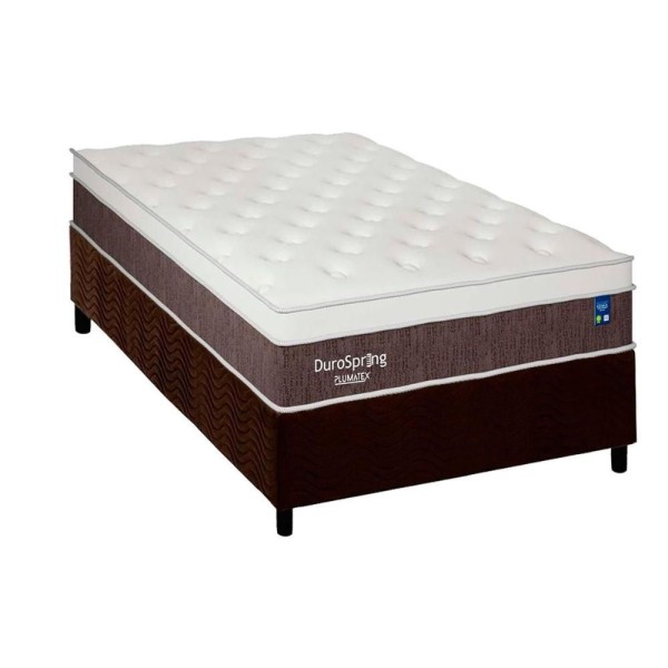 Encontraproduto.com.br - Conjunto Box Solteiro: Colchão Molas Plumatex Superlastic Durospring + Base Crc Suede Brown(88x188)