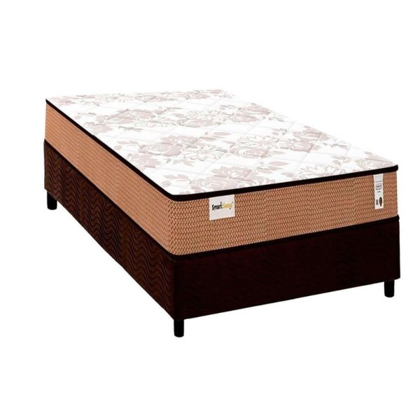 Encontraproduto.com.br - Conjunto Box Solteiro: Colchão Molas Plumatex Ensacadas Masterpocket Smart Classic + Base Crc Suede Brown(88x188)