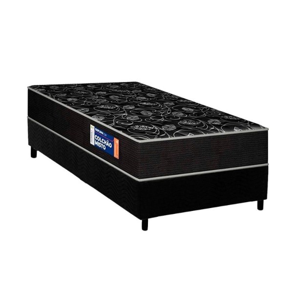 Encontraproduto.com.br - Conjunto Box Solteiro: Colchão Espuma Plumatex D28 Isopluma + Base Crc Suede Black(88x188)