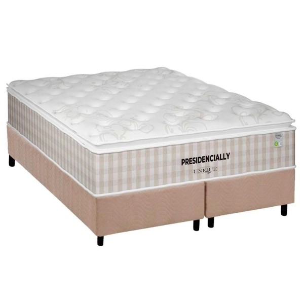 Encontraproduto.com.br - Conjunto Box Queen: Colchão Molas Plumatex Ensacadas Presidencially Selado + Base Crc Suede Clean(158x198)
