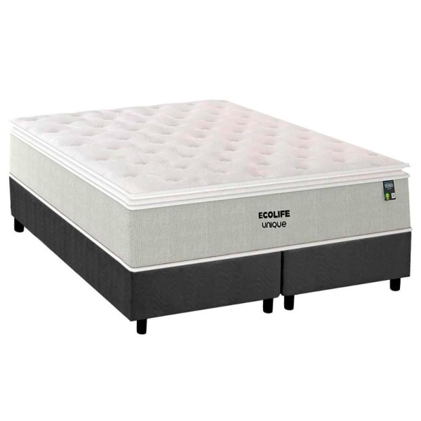 Encontraproduto.com.br - Conjunto Box Queen: Colchão Molas Plumatex Ensacadas Ecolife + Base Crc Suede Gray(158x198)