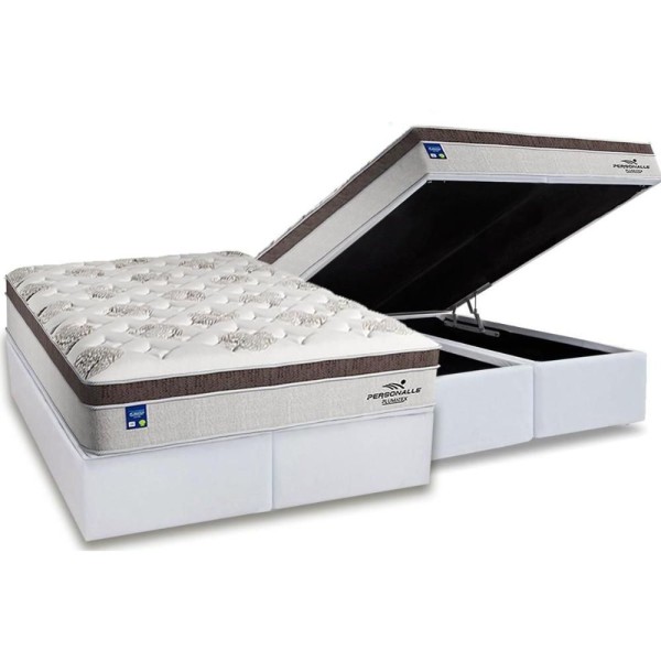 Encontraproduto.com.br - Conjunto Box Baú Queen: Colchão Molas Plumatex Ensacadas - Personalle + Base Crc Courano White(158x198)
