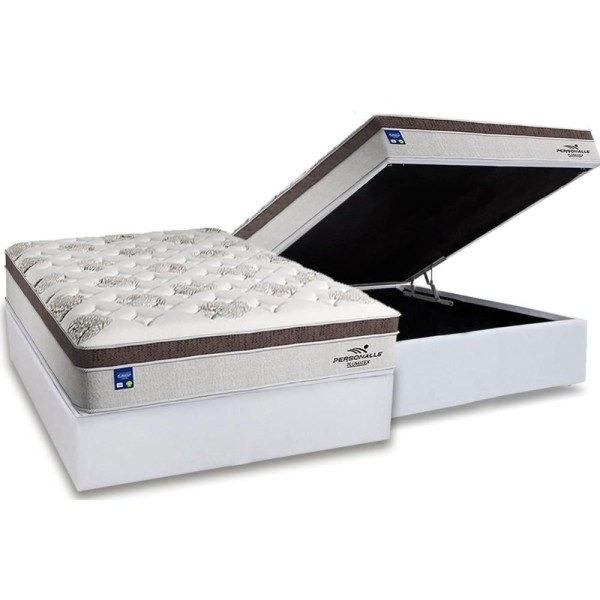 Encontraproduto.com.br - Conjunto Box Baú Casal: Colchão Molas Plumatex Ensacadas - Personalle + Base Crc Courano White(138x188)