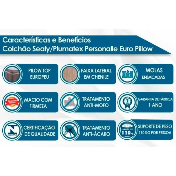 Encontraproduto.com.br - Conjunto Box Baú Casal: Colchão Molas Plumatex Ensacadas - Personalle + Base Crc Courano White(138x188)