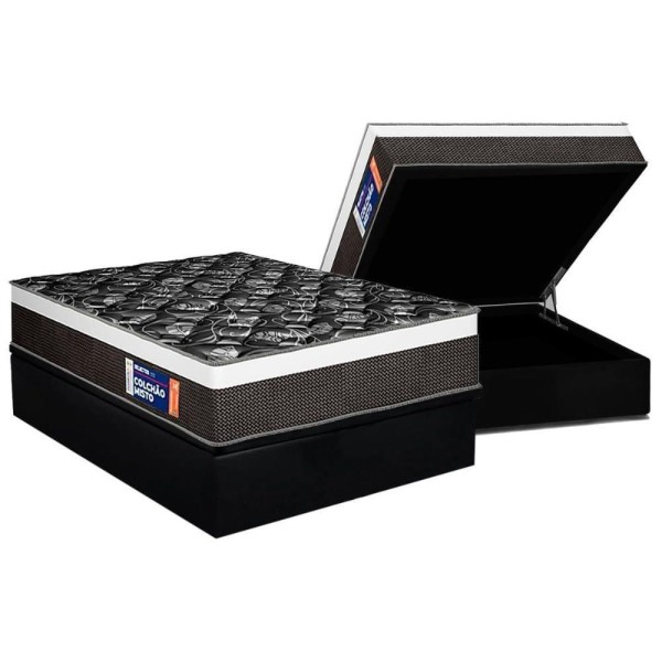 Encontraproduto.com.br - Cama Box Baú Casal Colchão Anatômico Plumatex D33 Selectus + Base Crc Suede Black(138x188)