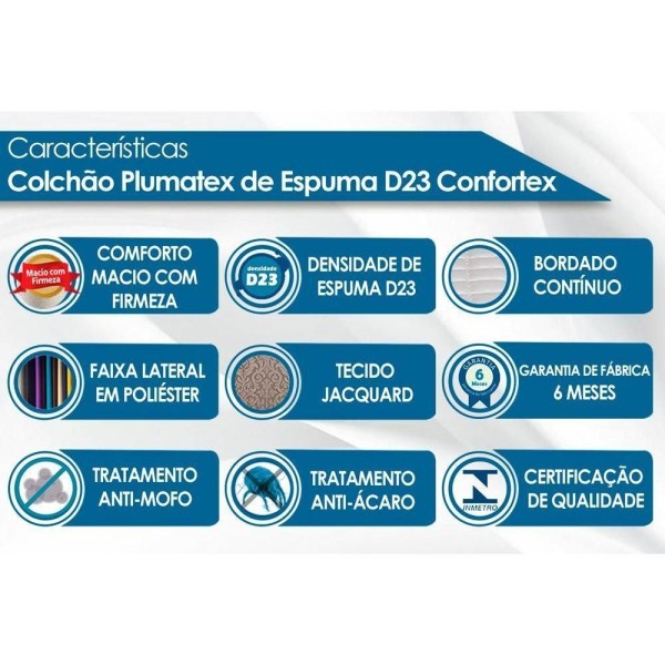 Encontraproduto.com.br - Colchão Casal Espuma Confortex D23 (138x188x14) - Plumatex