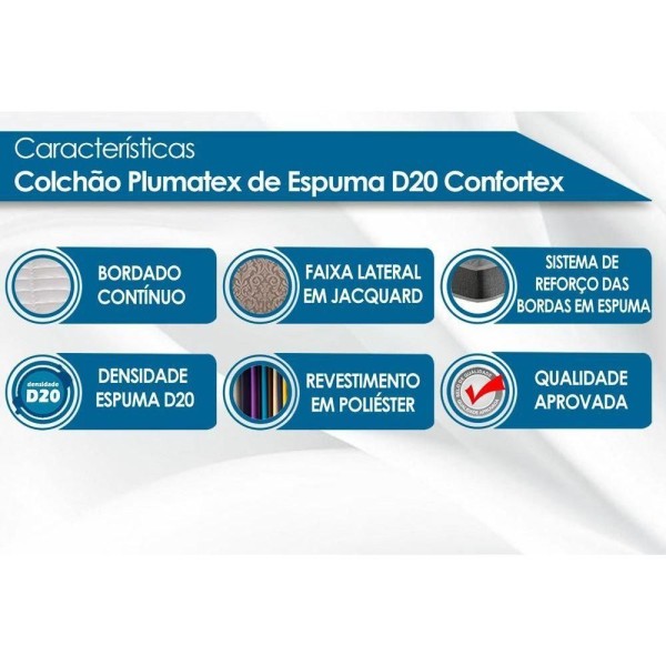 Encontraproduto.com.br - Colchão Casal Espuma Confortex D20 (138x188x14) - Plumatex