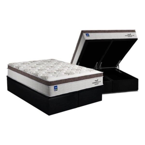 Encontraproduto.com.br - Cama Box Baú King: Colchão Molas Plumatex Masterpocket Ensacadas Personalle + Base Black(193X203)