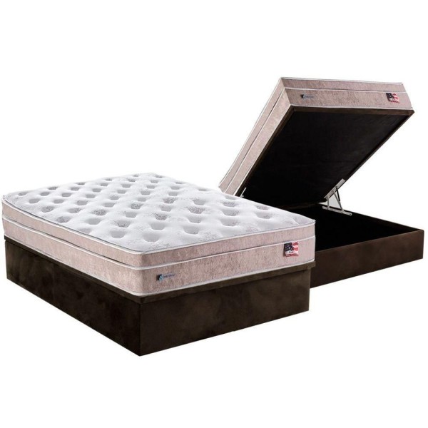 Encontraproduto.com.br - Cama Box Baú Casal: Colchão Molas Plumatex Masterpocket Ensacadas Miami + Base Brown(138X188)