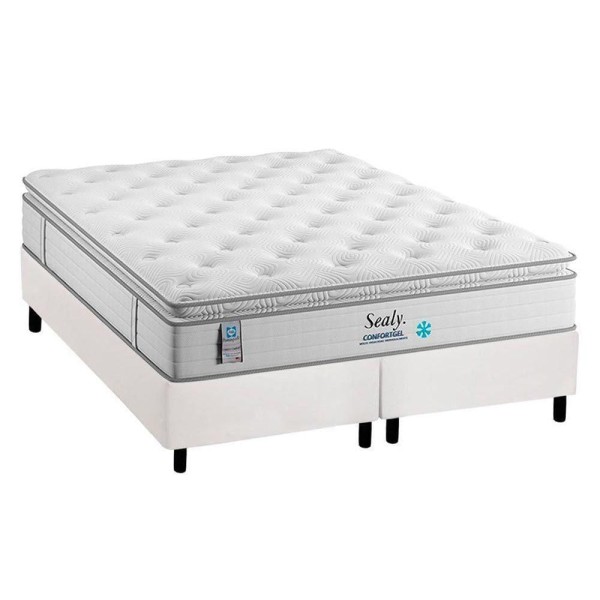 Encontraproduto.com.br - Cama Box Queen: Colchão Molas Plumatex Masterpocket Ensacadas Confortgel + Base Branco(158X198)
