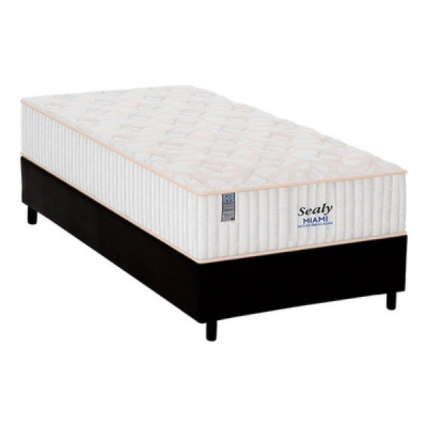 Encontraproduto.com.br - Cama Box Solteiro: Colchão Molas Plumatex Masterpocket Ensacadas Miami + Base Crc Courano Black(88x188)
