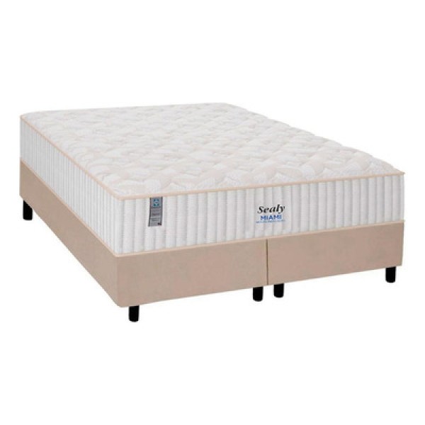 Encontraproduto.com.br - Cama Box Queen: Colchão Molas Plumatex Masterpocket Ensacadas Miami + Base Branco(158X198)