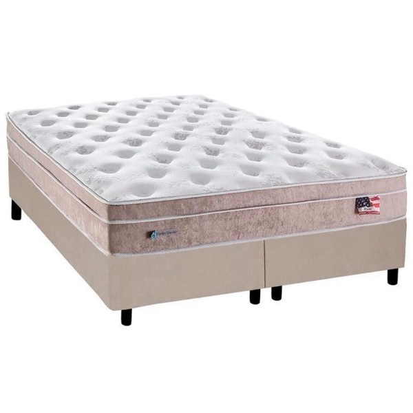 Encontraproduto.com.br - Cama Box Queen: Colchão Molas Plumatex Masterpocket Ensacadas Miami + Base Branco(158X198)