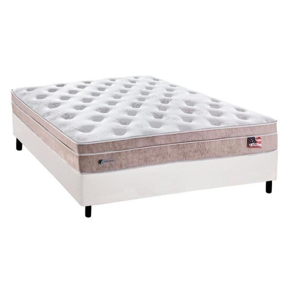 Encontraproduto.com.br - Cama Box Casal: Colchão Molas Plumatex Masterpocket Ensacadas Miami + Base Branco(138X188)