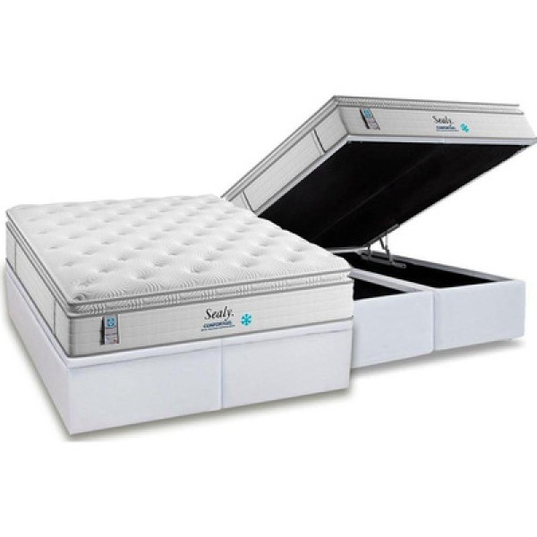 Encontraproduto.com.br - Conjunto Box Baú Queen: Colchão Molas Plumatex Masterpocket Ensacadas ConfortgelBase Courano White