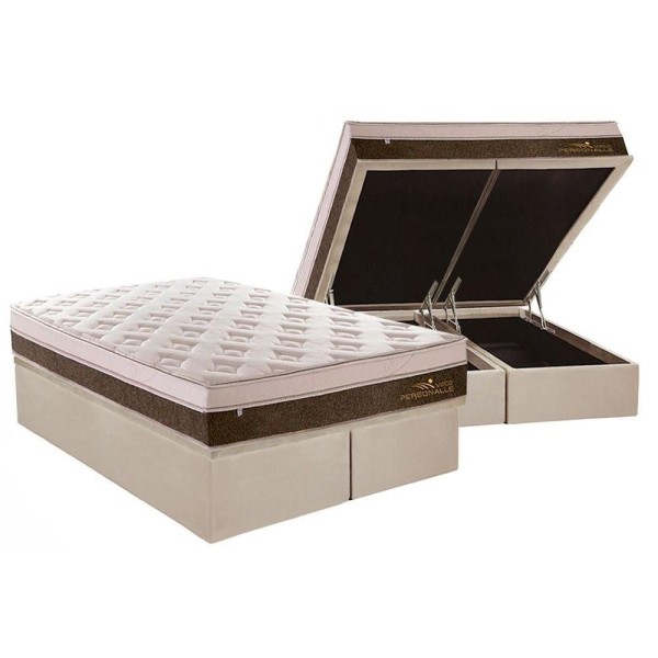 Encontraproduto.com.br - Cama Box Baú Queen: Colchão Molas Masterpocket Ensacadas Plumatex Personalle + Base Clean(158X198)