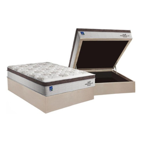 Encontraproduto.com.br - Cama Box Baú Casal: Colchão Molas Masterpocket Ensacadas Plumatex Personalle + Base Clean(138X188)