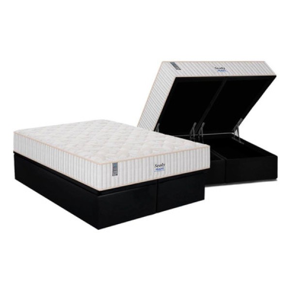 Encontraproduto.com.br - Cama Box Baú Queen: Colchão Molas Masterpocket Ensacadas Plumatex Miami + Base Black(158X198)