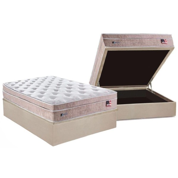 Cama Box Baú Casal: Colchão Molas Plumatex MiamiBase Suede Clean(138x188)